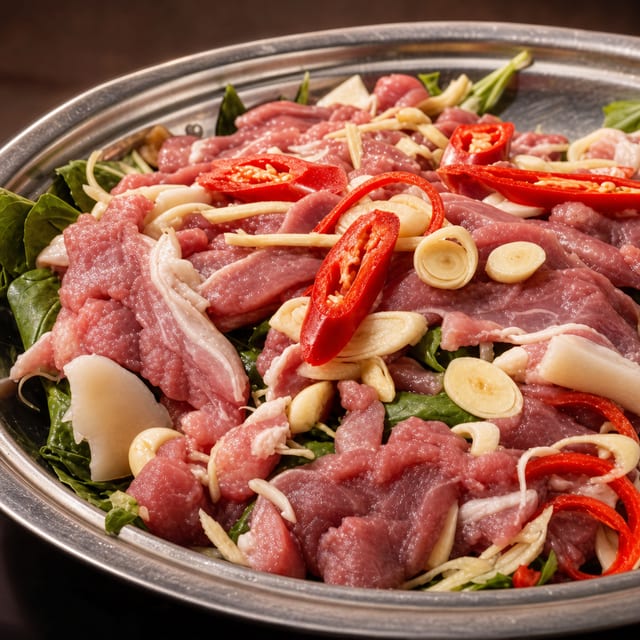 Dê Hấp Tía Tô / Steamed Goat Meat with Perilla Herb.