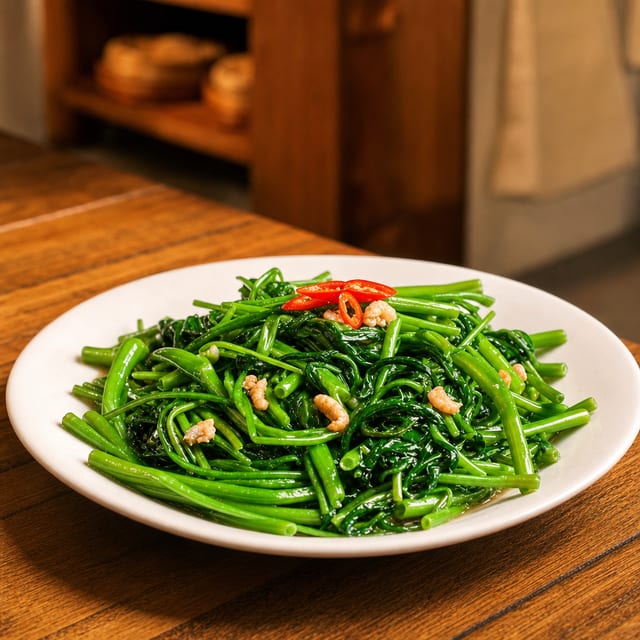 Rau Muống Xào Sò Điệp / Stir Fried Water Spinach & Premium Scallops.