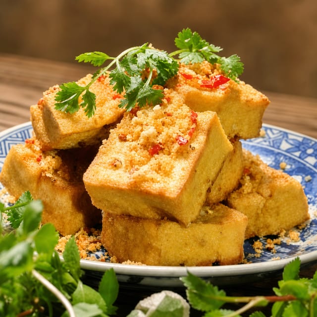 Đậu Hủ Sả Ớt / Fried  tofu with Lemongrass & Chili.